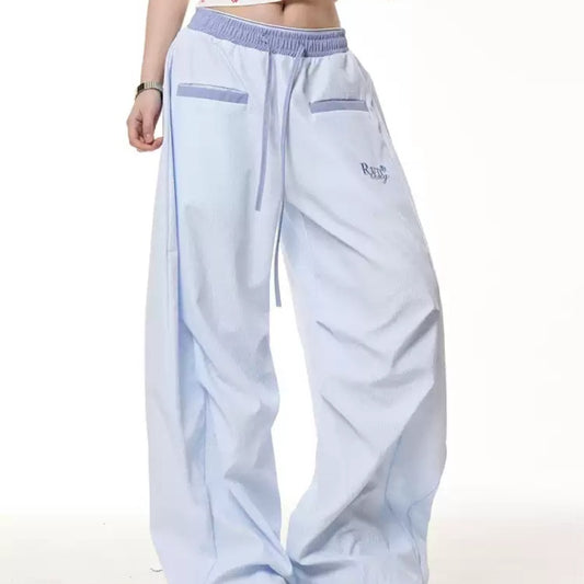 Retro Contrast Color Striped Matchet Pants Women's Summer Loose Drooping