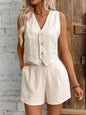 Leisure Commute Front Button Vest And Shorts Suit