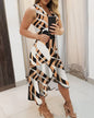 Sleeveless irregular waist color matching dress
