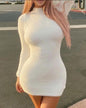 Solid Color Turtleneck Long Sleeve Short Slim Fit Base Narrow Dress