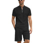 3D Simple POLO Men's Zip-up Shirt Short Sleeve Crew Neck Casual Shorts Suit