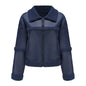 Suede Women's Fashionable Warm Fleece Leather Jacket