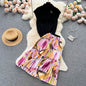 Women's Summer High-end Design Sense Niche Sleeveless Shirt Top Pleated Dress Two-piece Set