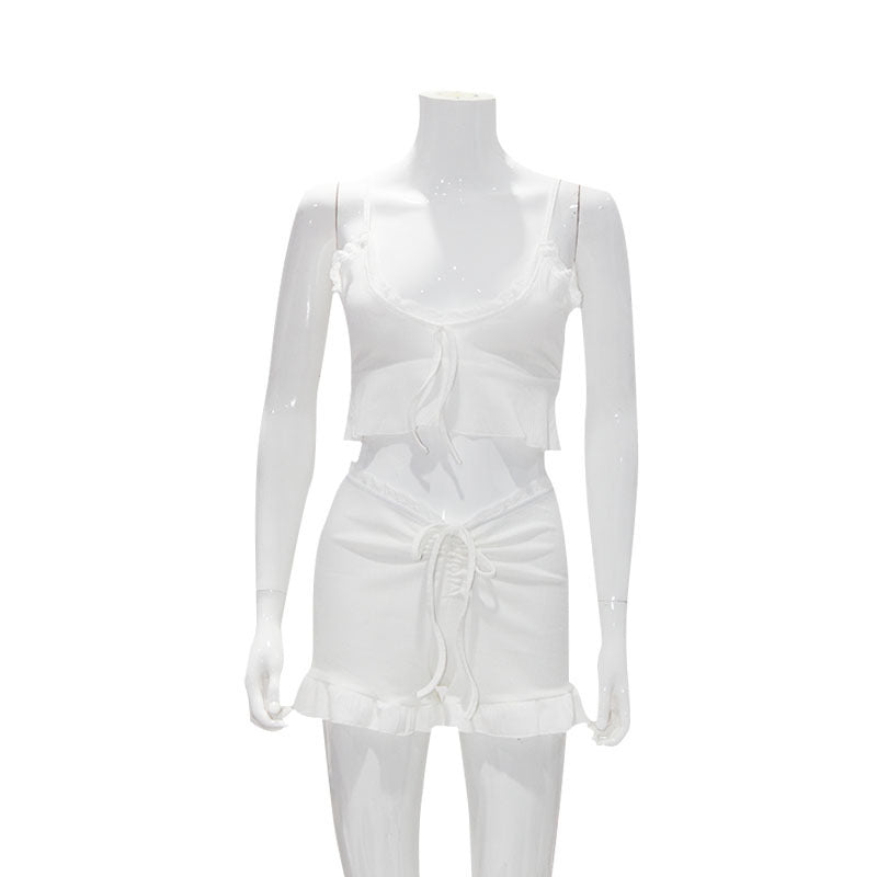 Lace Ruffled Shorts Pajamas Suit