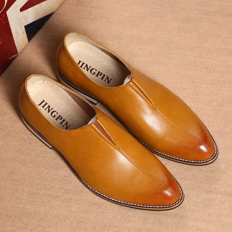 Retro pointed toe slip on casual leather shoes