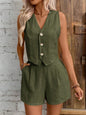 Leisure Commute Front Button Vest And Shorts Suit