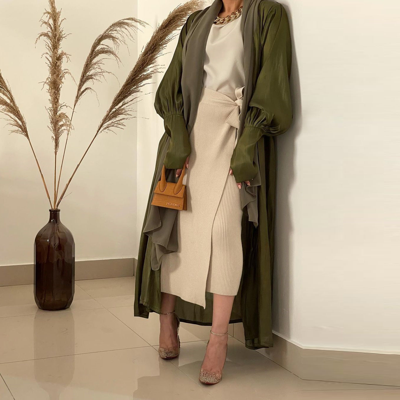 Dubai Arab Satin Cardigan Gown