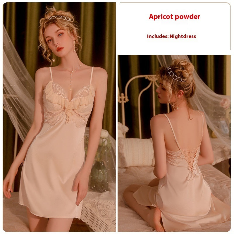 Backless Lace Up Chest Pad Pajamas Sweet Spaghetti-strap