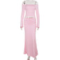 Off-shoulder Top Mid-length Dress Set Women