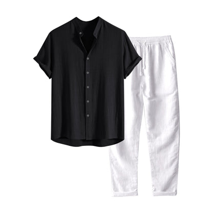 European And American Men's Stand Collar Fashion Casual All-match Slim Fit Cotton And Linen Suit
