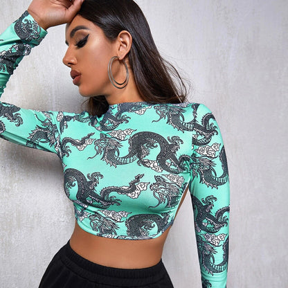 European And American Backless Lace-up Long-sleeved T-shirt Women