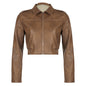 Solid Color Zipper Small Loose Lapels Fashion American Leather Coat Women's