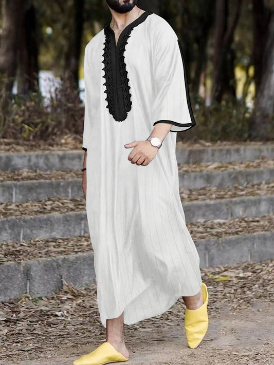 Embroidered Striped Moroccan Arab Style Men's Robe