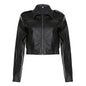 Solid Color Zipper Small Loose Lapels Fashion American Leather Coat Women's
