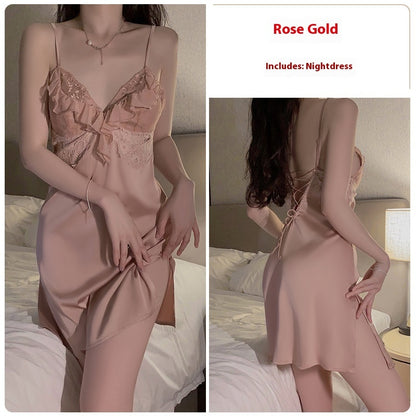 Backless Lace Up Chest Pad Pajamas Sweet Spaghetti-strap