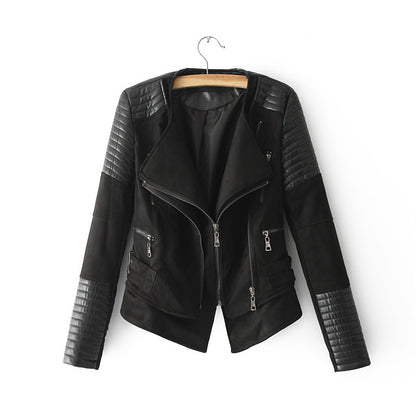 Spliced Faux Leather Suede Jacket Women Black Moto Coat Punk Camel Suede jaquetas couro Casaco chaquetas PU Slim Jacket