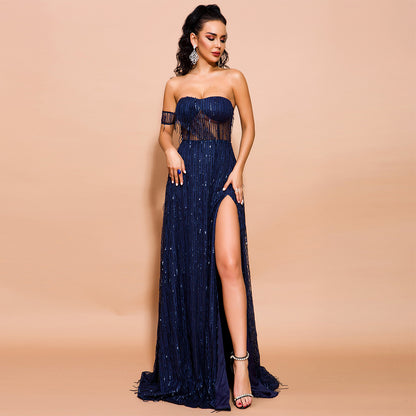 Backless fringed dress