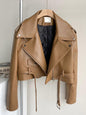 Fashion Brown Motorcycle Leather Coat Women