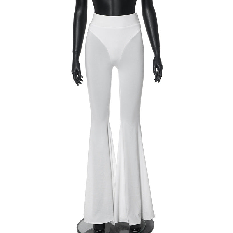 See-through Solid Color High Waist Tight Speaker Long Sleeve Slacks