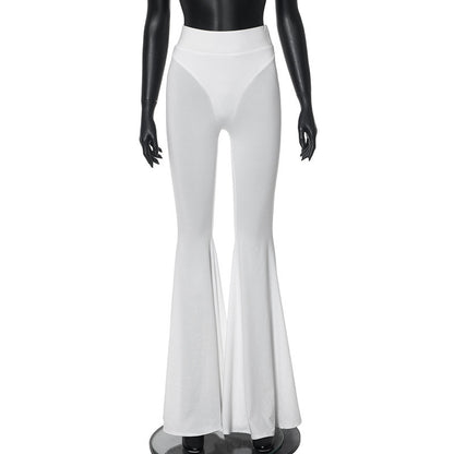 See-through Solid Color High Waist Tight Speaker Long Sleeve Slacks