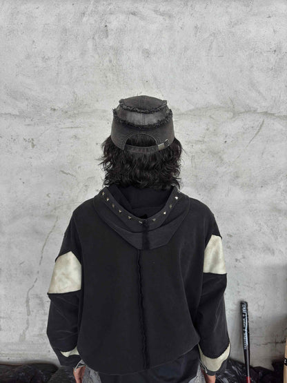Washed Destroyed Leather Patchwork Denim Cross Baseball Cap
