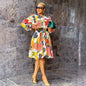 European And American Dresses Mid-length Pullover Long-sleeve Printed Slim Fit
