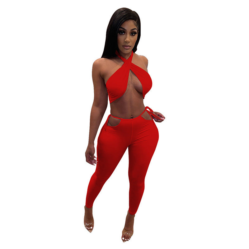 Sexy Casual Fashion Solid Color Two-piece Suit