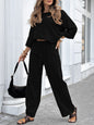 Round Neck Cotton And Linen Top Casual Lace Up Loose Pants Suit