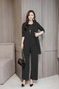 Pure Color Split Round Neck Sleeveless Vest Top Long Sleeve Cardigan Jacket Wide Leg Pants Suit