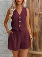 Leisure Commute Front Button Vest And Shorts Suit