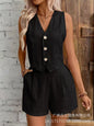 Leisure Commute Front Button Vest And Shorts Suit