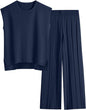 Women's Knit Casual Suit Sleeveless Vest Sweater Wide-leg Pants Two-piece Set