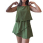 Solid Color Summer Elegance Sleeveless Top Round Neck Stitching One-piece Culotte