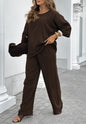 Round Neck Cotton And Linen Top Casual Lace Up Loose Pants Suit