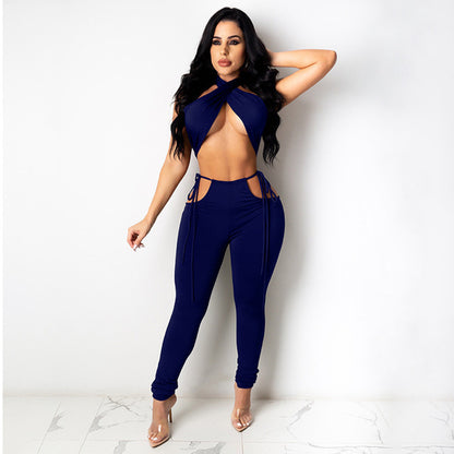 Sexy Casual Fashion Solid Color Two-piece Suit