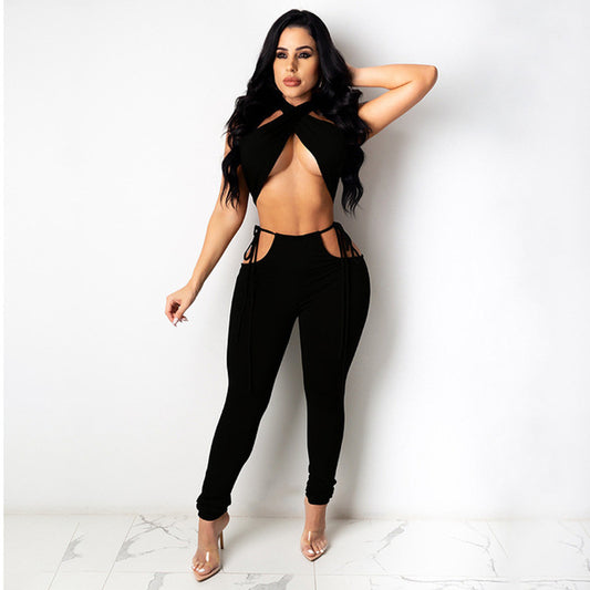 Sexy Casual Fashion Solid Color Two-piece Suit