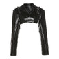 Women's New Style Long-sleeved Lapel Umbilical Slimming PU Leather Top
