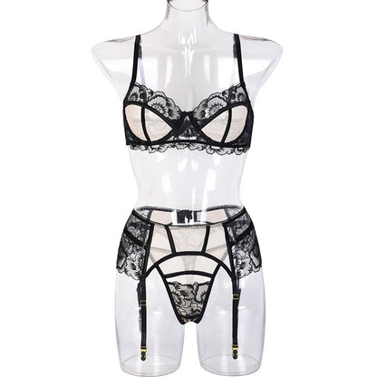 Women's Lace Mesh Black Embroidered Underwire