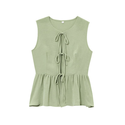 Sleeveless Lace-up Top Loose Drape Flared Pants