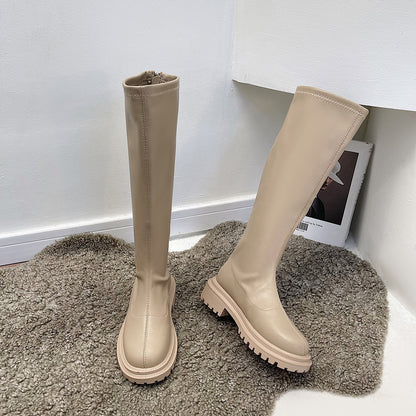 Knight  Long  Women White Boots Mid Heel