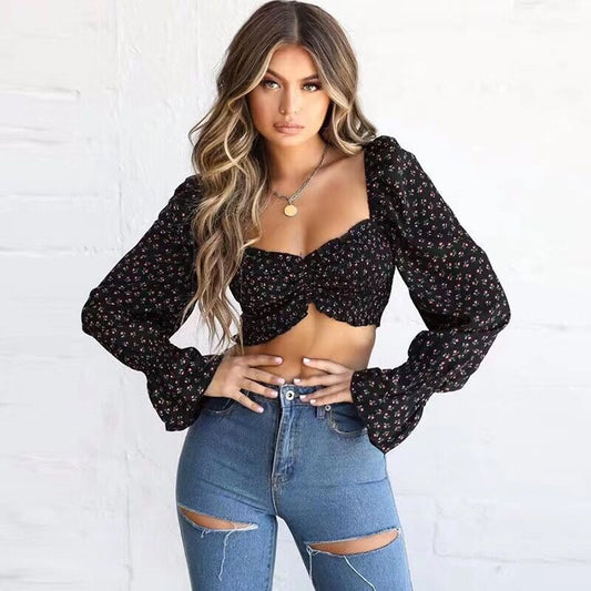 High waist sexy low cut shirt