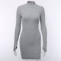 Solid Color Long Sleeve Turtleneck Dress