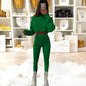 High-neck Long-sleeve High-waist Solid Color Wool Pants Suit