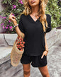 Solid Color Short Sleeve Shorts Temperament Commute Casual Suit