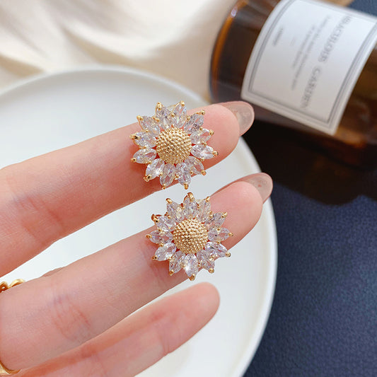 Sun Flower Korean Temperament Light Luxury Net Red Earrings Women