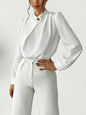 Women's Elegant And Simple Commuting Metal Buckle Long Sleeved Solid Color Design Shirt