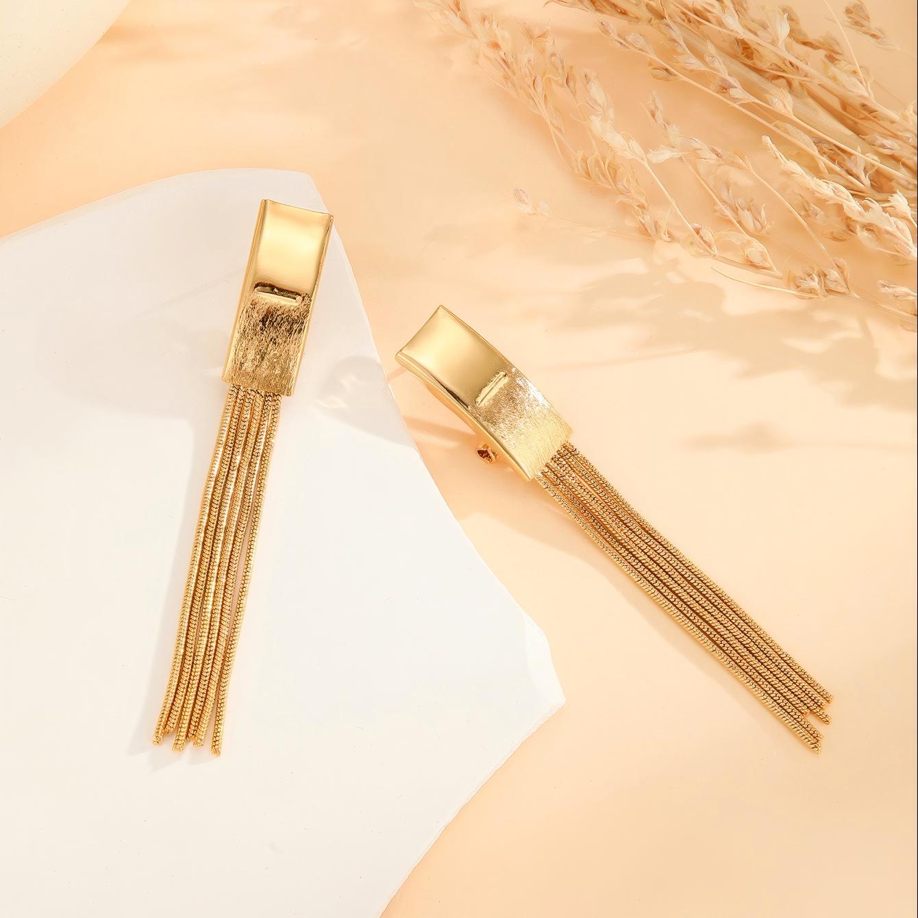 2pcs Fashionable Modern  Thin Chain Earrings, Gold Bead Tassel Earrings, Suitable For Women's Daily Party Wear, Birthday Gifts