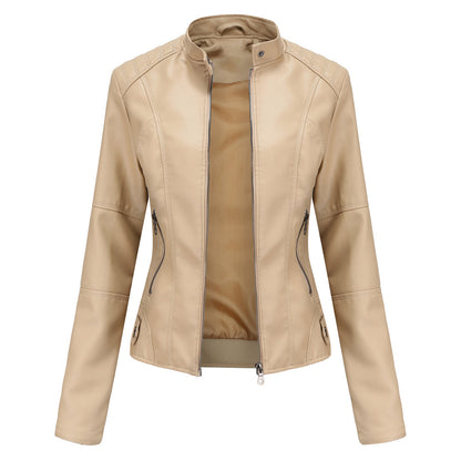 Biker Oversized Stand Collar Leather Jacket