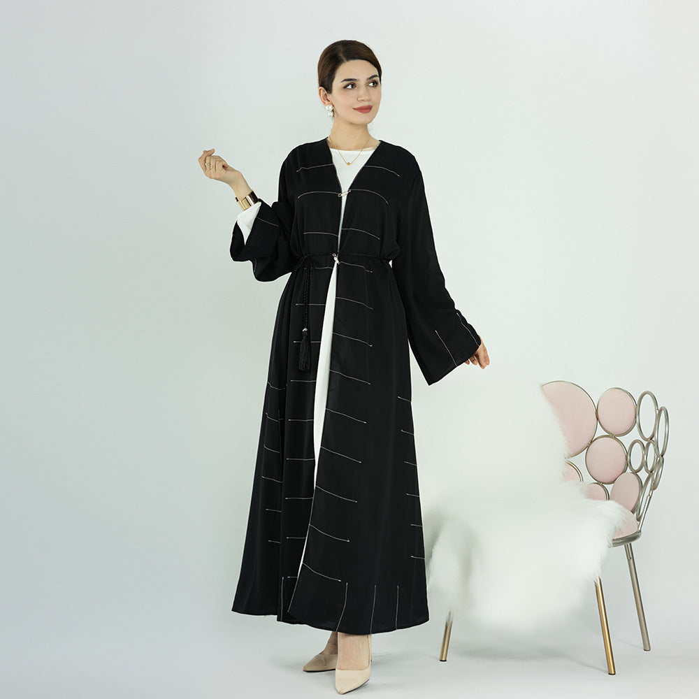 Middle East Turkey Dubai Solid Color Cardigan Dress