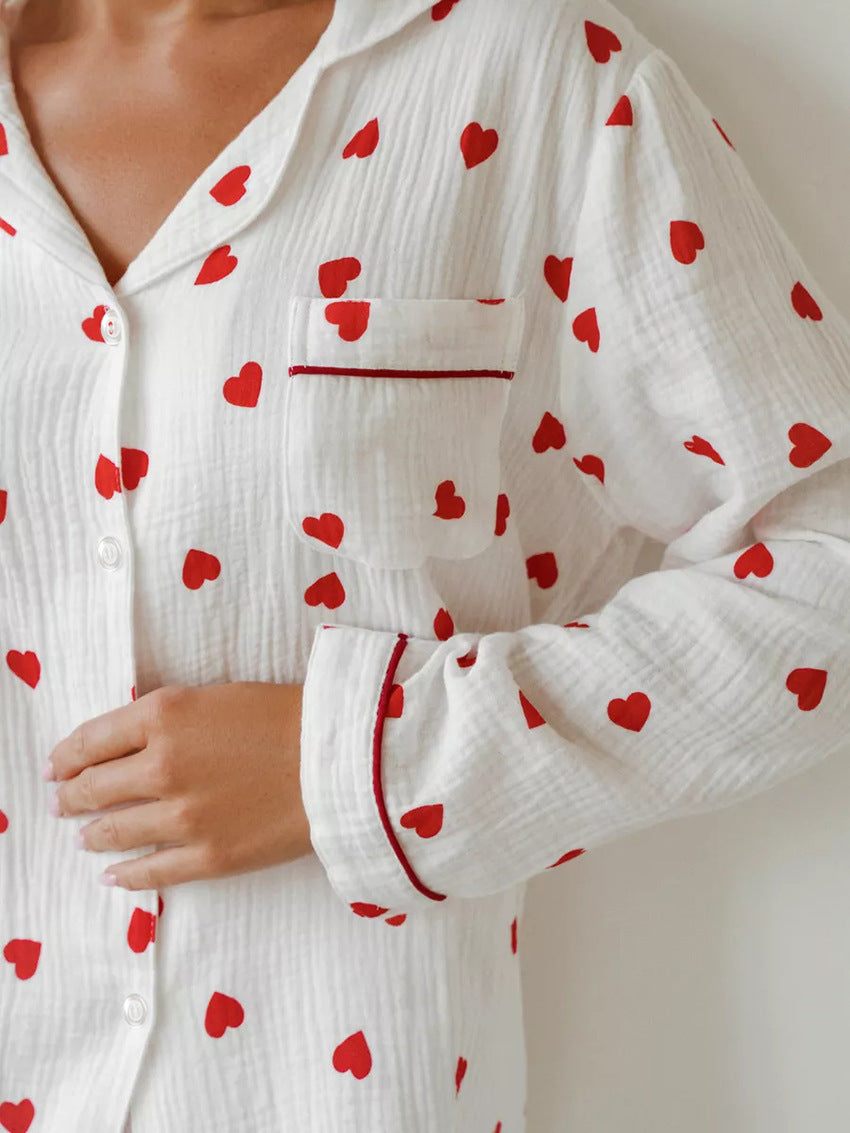 Comfortable Soft Heart Printing Cotton Pajamas Suit